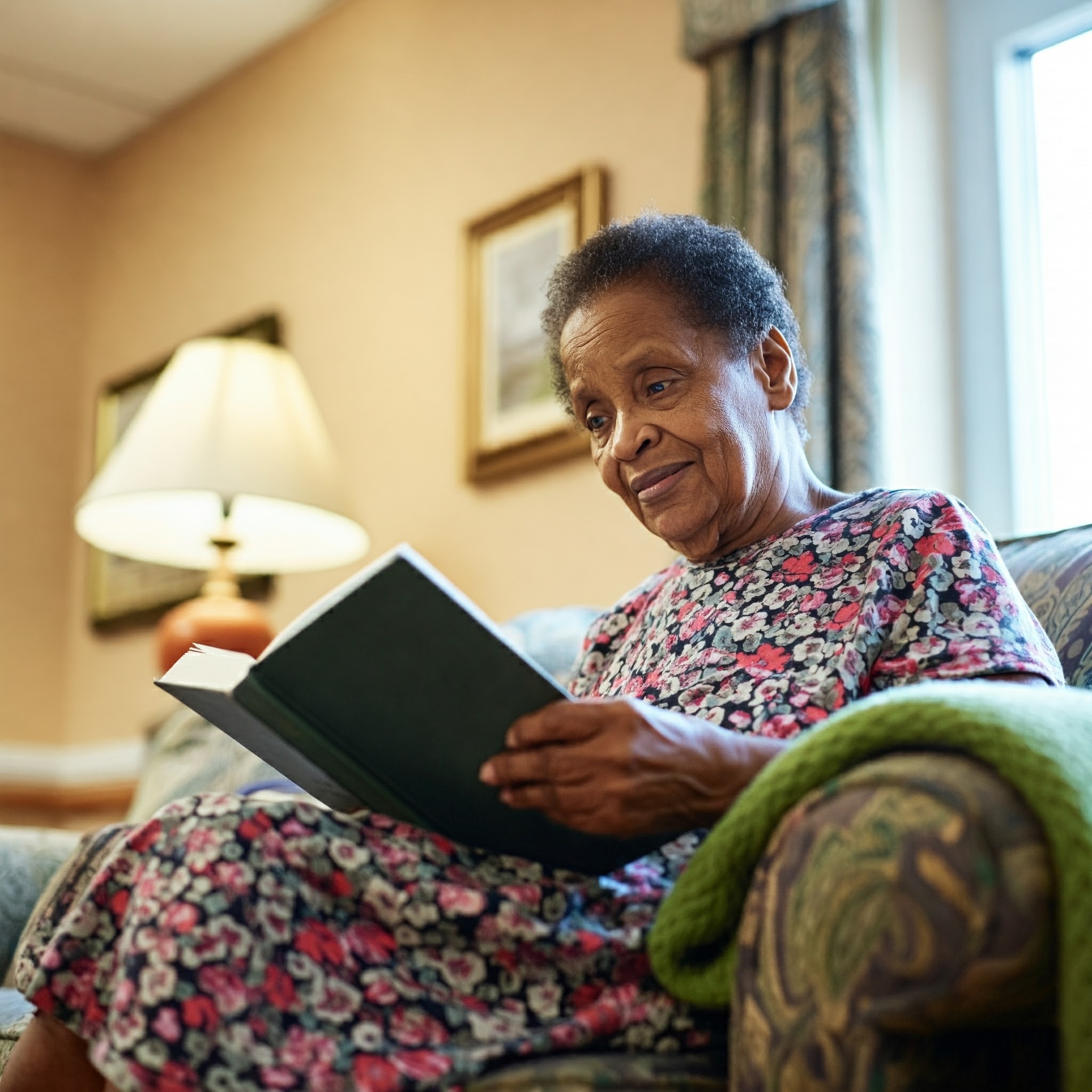 A resident reading a book